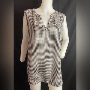 Sleeveless VNeck Adrianna Papell Blouse Black White & Beige Women SZ XL Stretch